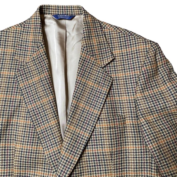 Nordstrom Houndstooth Wool Blazer 42R USA Made Vintage 2 Button Jacket Sportcoat - Picture 2 of 10